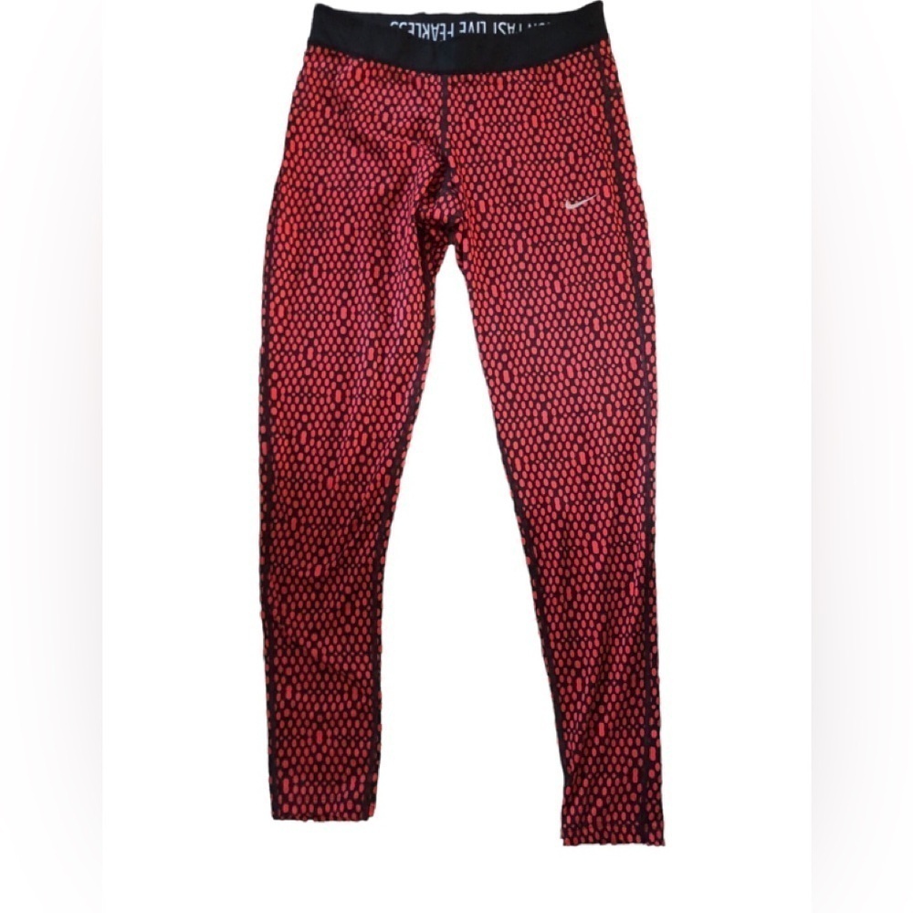 Nike Dri Fit Relay RUNNING Legging M Black Red Printed Run Fast Live Fearless